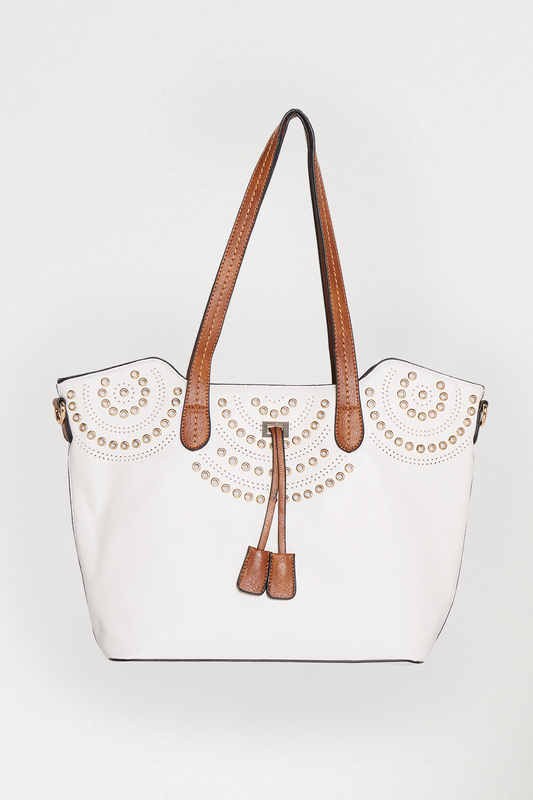 Carson Tote Bag & Clutch - White