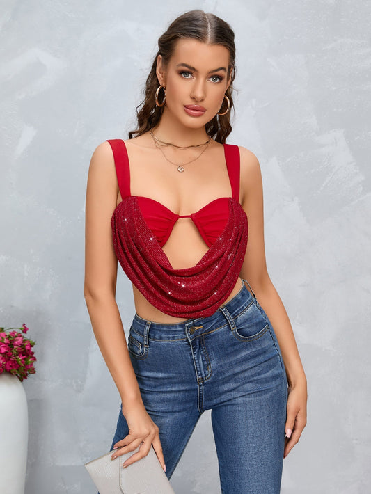 Cut Out Draped Crop Cami Top