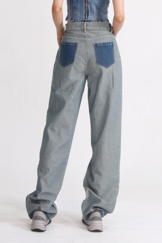 High Waisted Jeans in Washed Denim - Blue