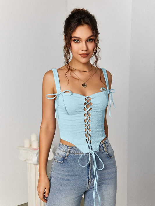 Jacquard Crisscross Front Asymmetrical Hem Top