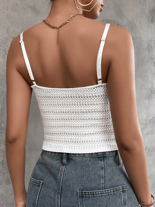 Jacquard Lace Trim Knitted Crop Top
