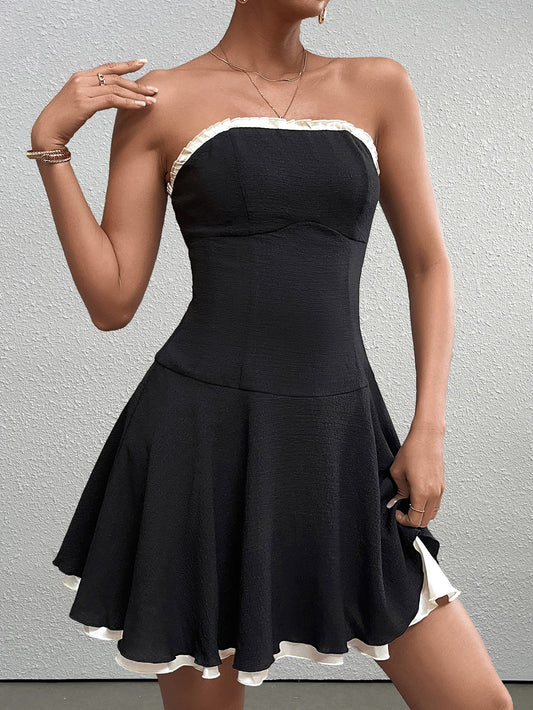 Lace Trim Backless Tube Dress