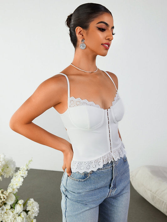 Lace Trim Cut Out Backless Crop Top