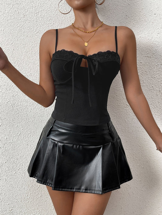 Lace Trim Tie Front Bustier Top