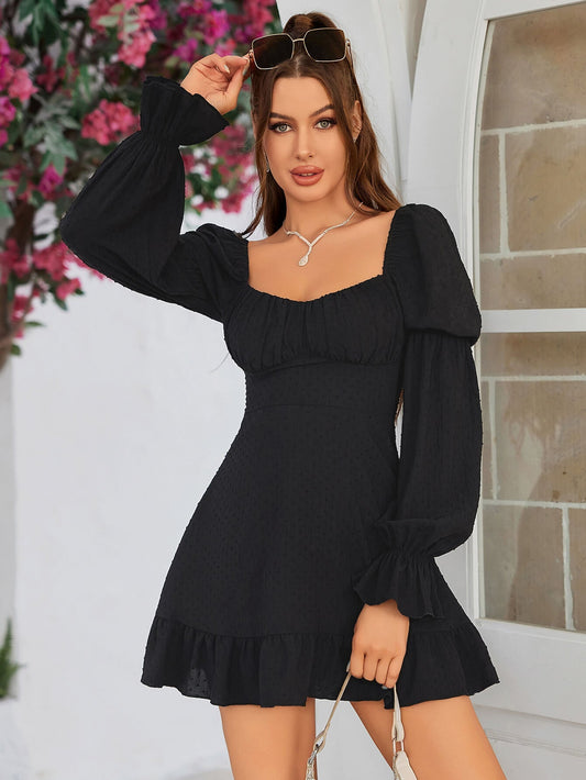 Lantern Sleeve Ruched Mini Dress