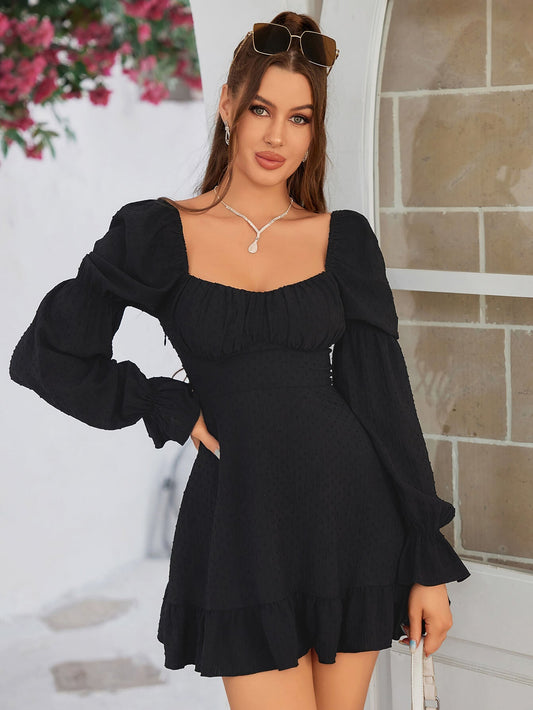Lantern Sleeve Ruched Mini Dress