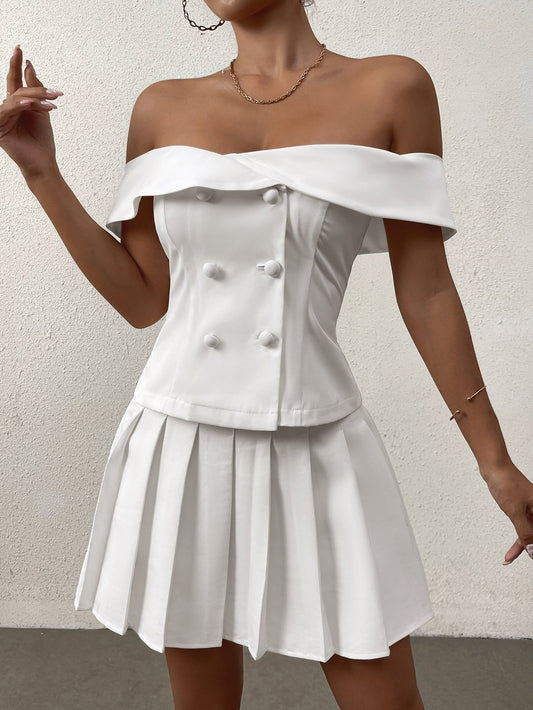 Off Shoulder Button Embellished Top