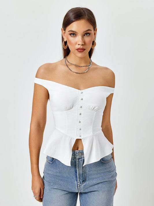 Off Shoulder Embellished Asymmetrical Hem Top