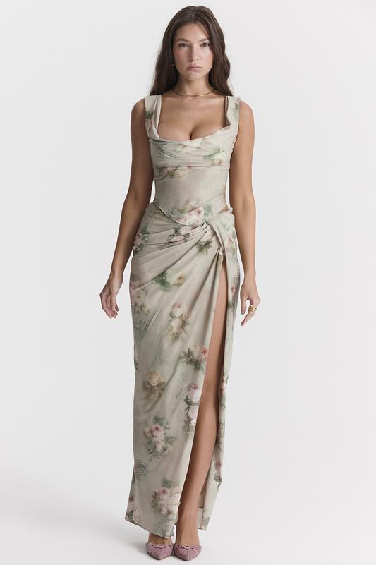 Una Vintage Floral Corset + Maxi Skirt Set