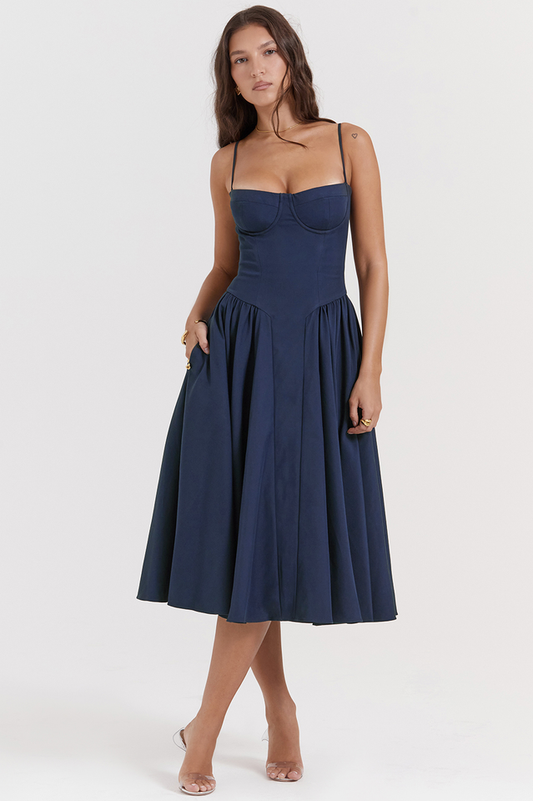 Samaria French Navy Corset Sundress