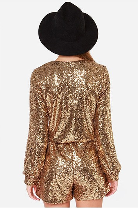 Deep V Sequin Shining Romper