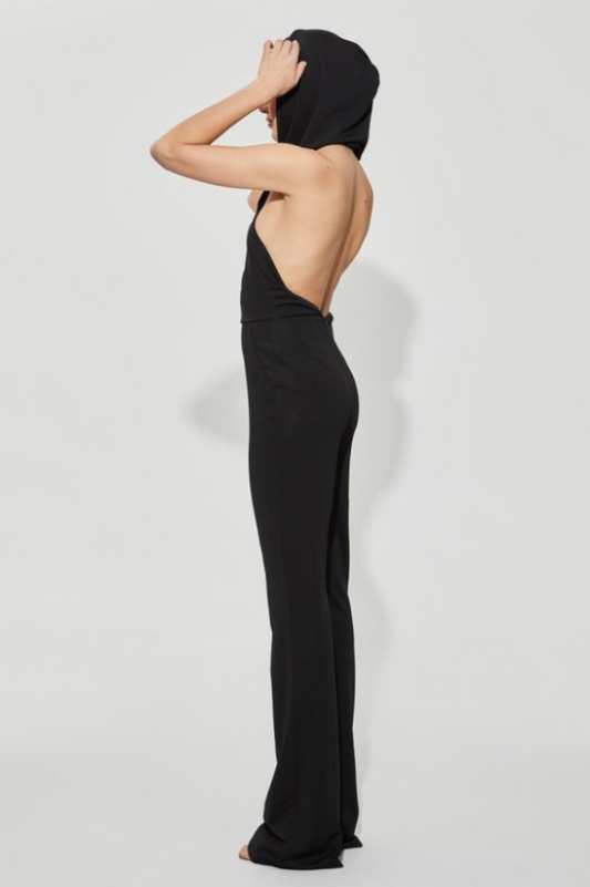 Backless Hooded Jumpsuit With Slip Pockets