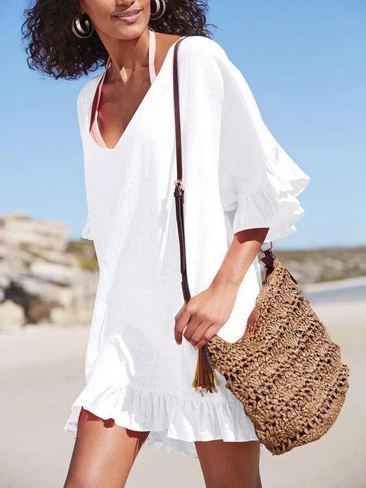 V-Neck See Swim Dress