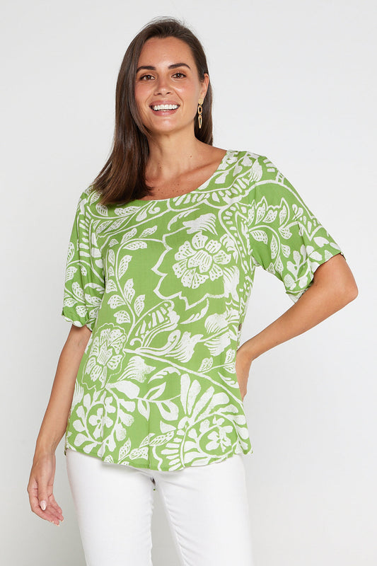 Sarina Top - Green Print