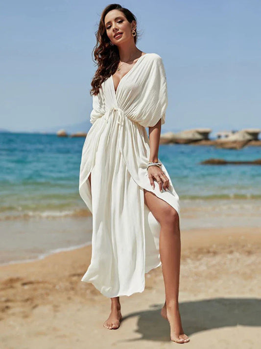 Deep V-Neck Breezy Kaftan – Azure Tide