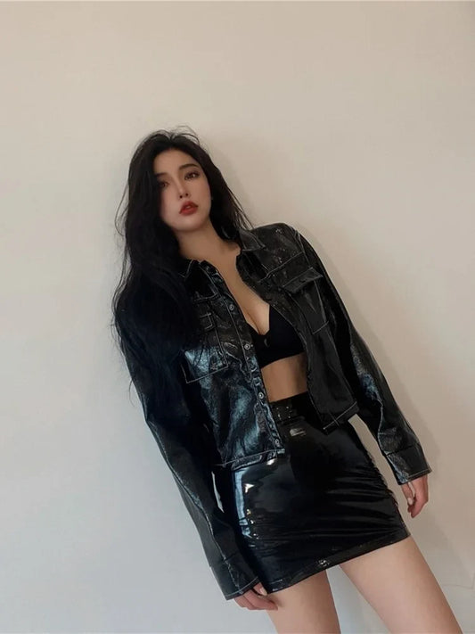 Fall Asleep With Roses Leather Skirt