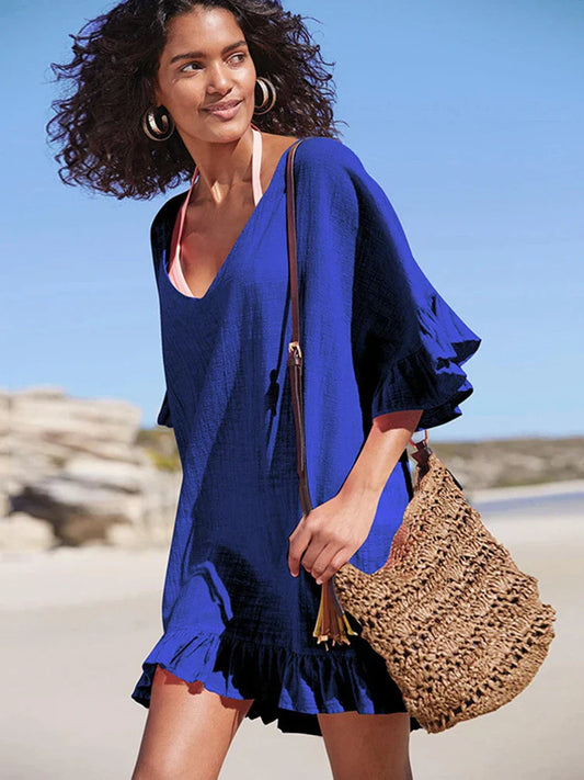 V-Neck See Swim Dress