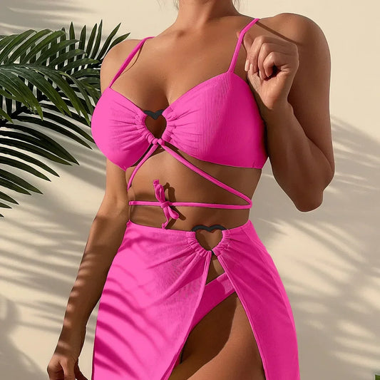 Purple Ribbed Swim Dress