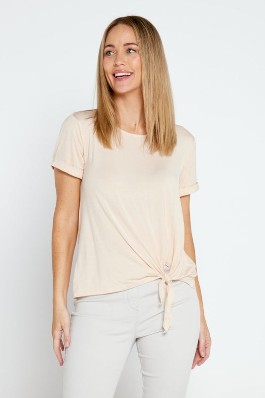 Front Tie Modal Tee - Cream