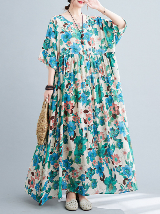 Beach Lunch Lounge Smocked Printed Flower Dress