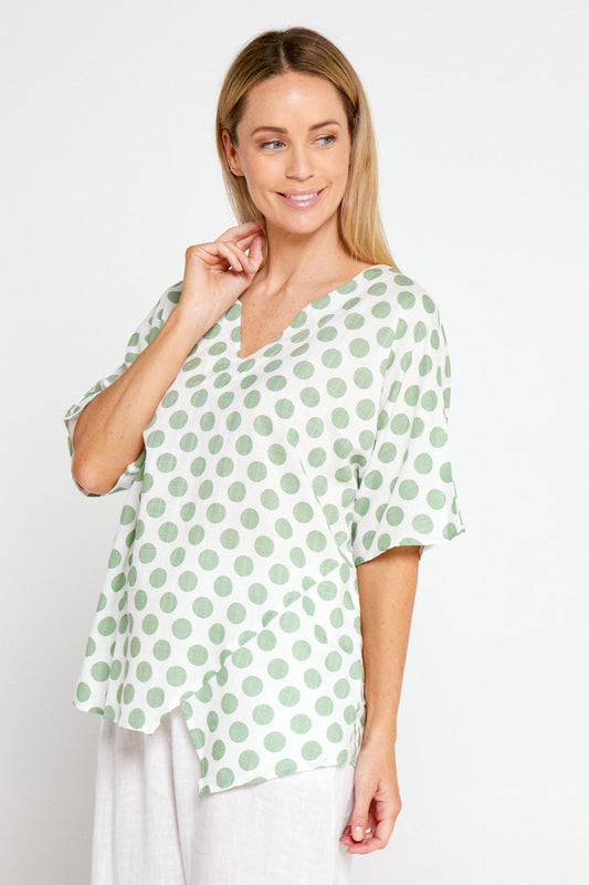 Nancy Top - White/Sage Spot