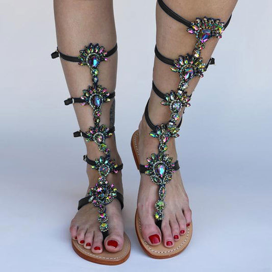Bohemian Floral Rhinestone Gladiator Sandal