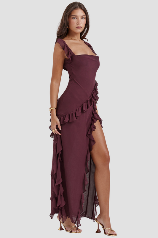 Bordeaux Ruffle Elegance Dress