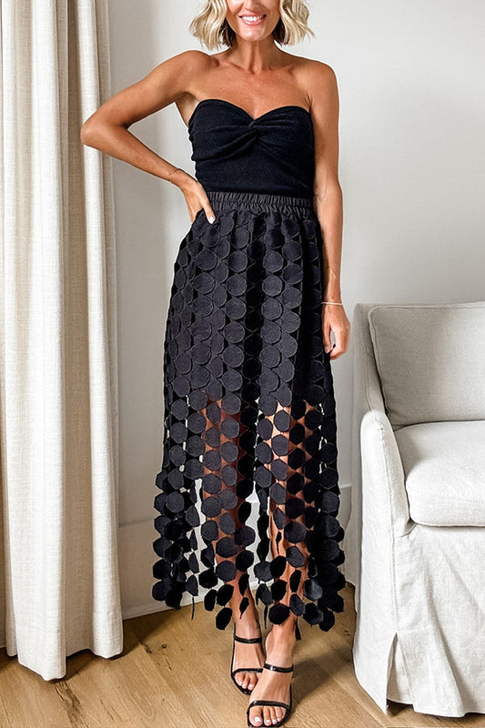Noir Tempo Skirt – Sheer Circle Tassel Maxi