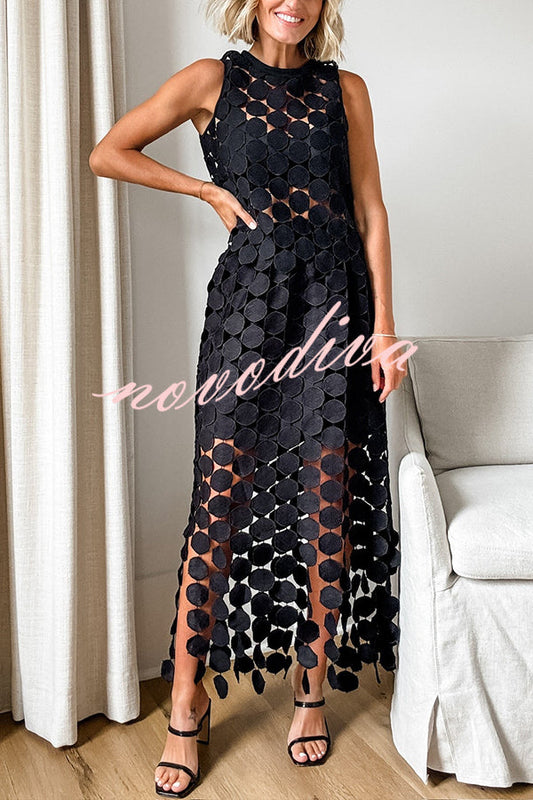 Noir Tempo Skirt – Sheer Circle Tassel Maxi