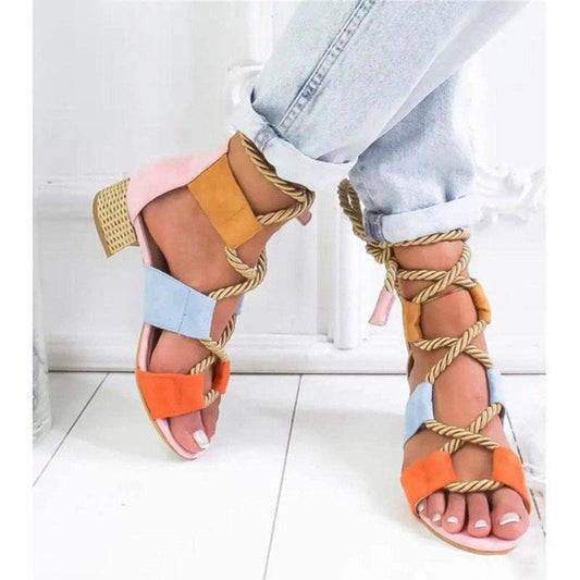 Gladiator Colorful Strap Heeled Sandal