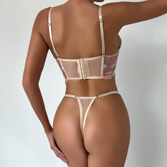 Floral Sheer Bustier Corset Set