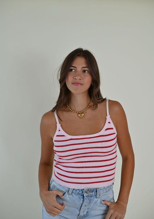 Playful Knit Tank Top- Pink