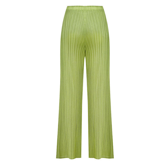 Luxury Solid Color High Waist Ankle Length Straight Leg Pleated Pants