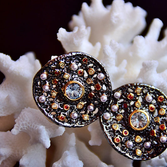 Vintage Copper Tinies Pearls Mix Zircon Women Stud Earrings