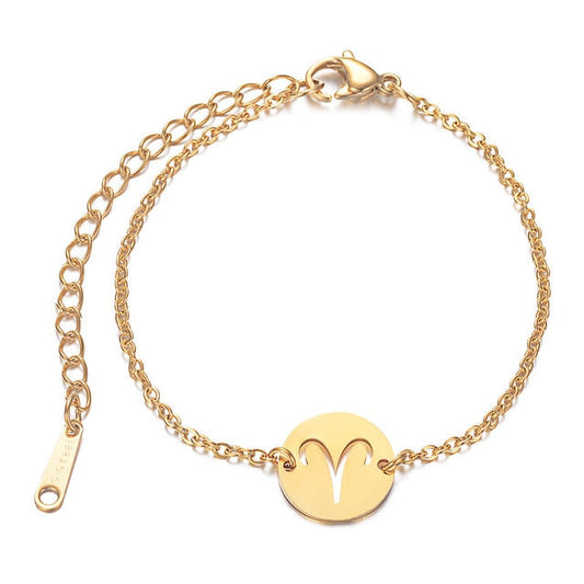 Golden Color 12 Constellation Zodiac Charm Stainless Steel Bracelet