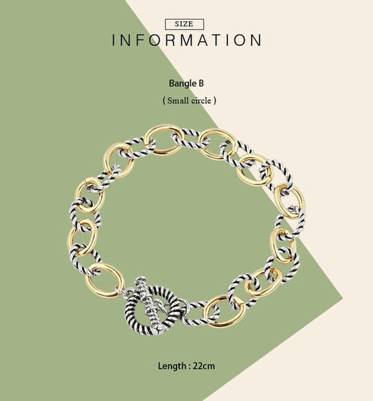 Gold Silver Mix Circle Link Chain Hand-twisted Toggle Clasps Bracelets