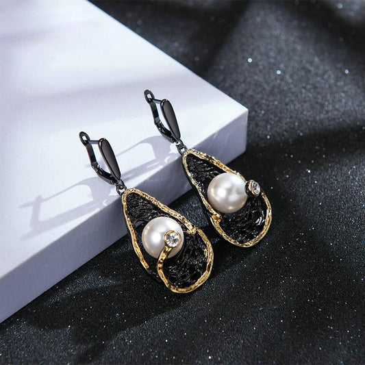 Vintage Dangle Drop Black Color Copper Statement Woman Earrings