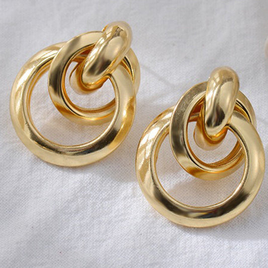 Punk Style Exaggreated Pierced Gold Semicircle Open Woman Earrings
