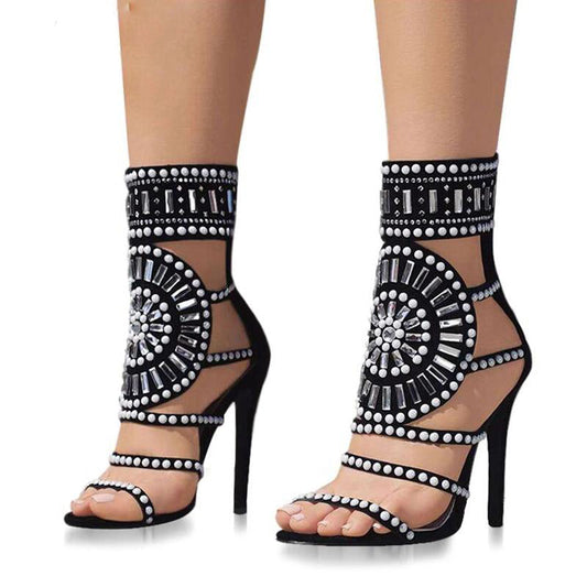 Goddess Beaded Ankle Heeled Sandal