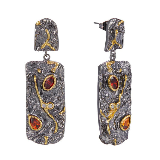 Vintage Black Gold Color Water Drop Zirconia Copper Woman Earring