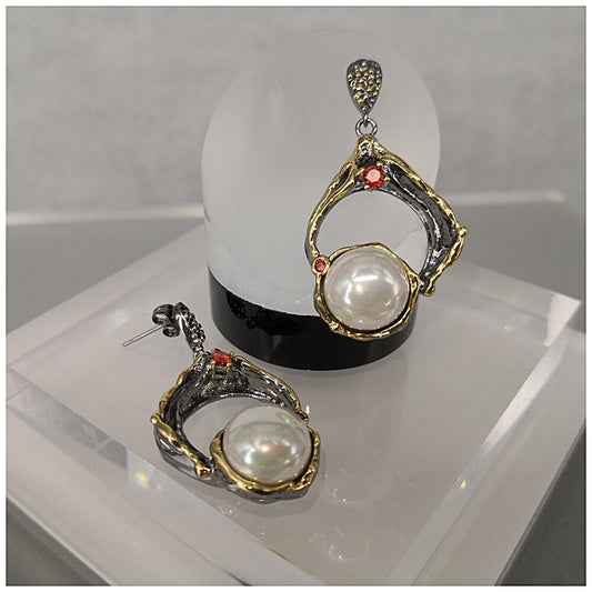 Gothic Hyperbole Geometric with Exaggerated Pearl Woman Earrings