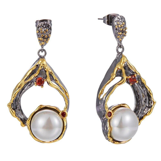 Gothic Hyperbole Geometric with Exaggerated Pearl Woman Earrings