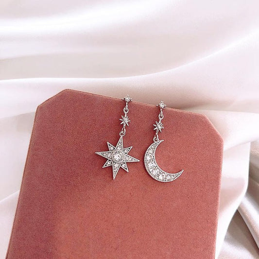 Trendy Asymmetric Star Crystal Zinc Alloy Drop Earrings