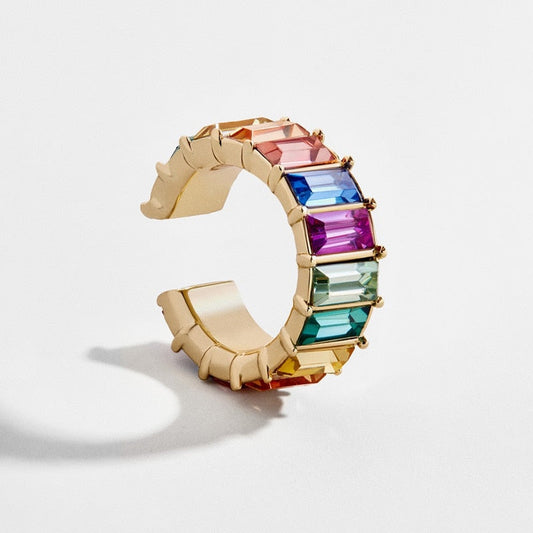 Lux Design C Shaped CZ Crystal Small Earcuffs Clip Earrings