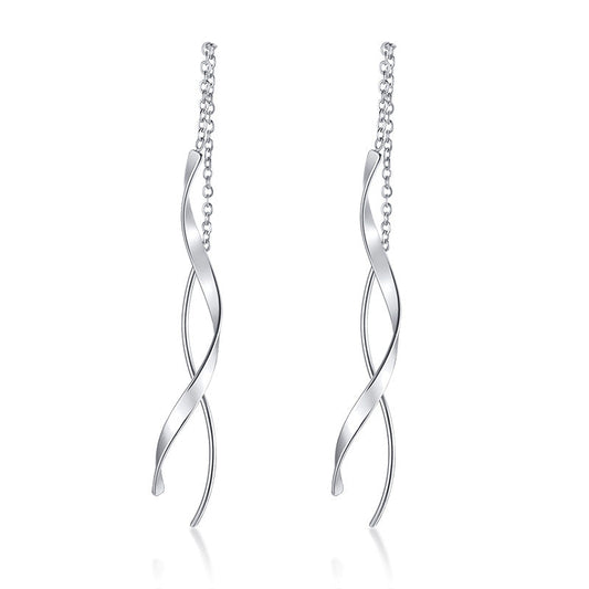 Luxury Rose Gold Threader Thin Bar Spiral Wire Woman Earrings