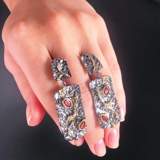 Vintage Black Gold Color Water Drop Zirconia Copper Woman Earring