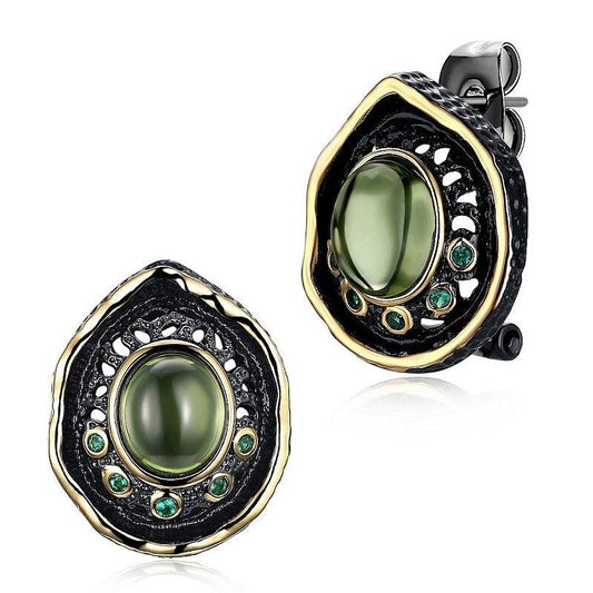 Vintage Water Drop Transparent Green Bead Stud Woman Earrings