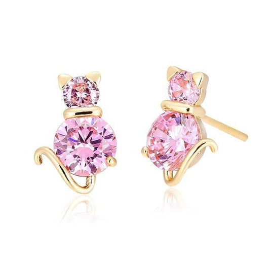 Trendy Gold Color Cute Cat Clear Zircon Stud Earrings