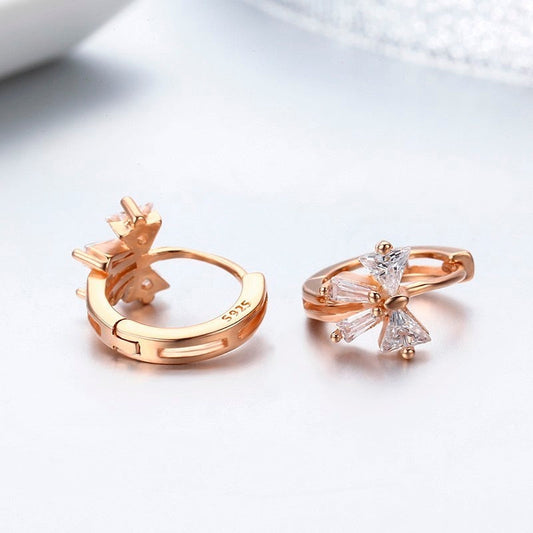 Cute Mini 925 Sterling Silver Bow CZ Circles Loops Hoop Earrings
