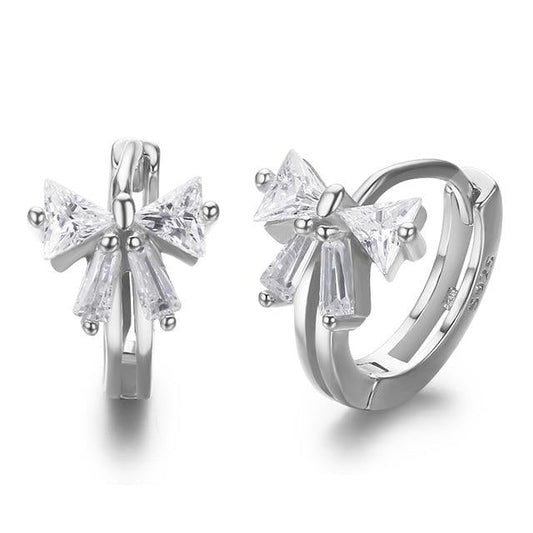 Cute Mini 925 Sterling Silver Bow CZ Circles Loops Hoop Earrings